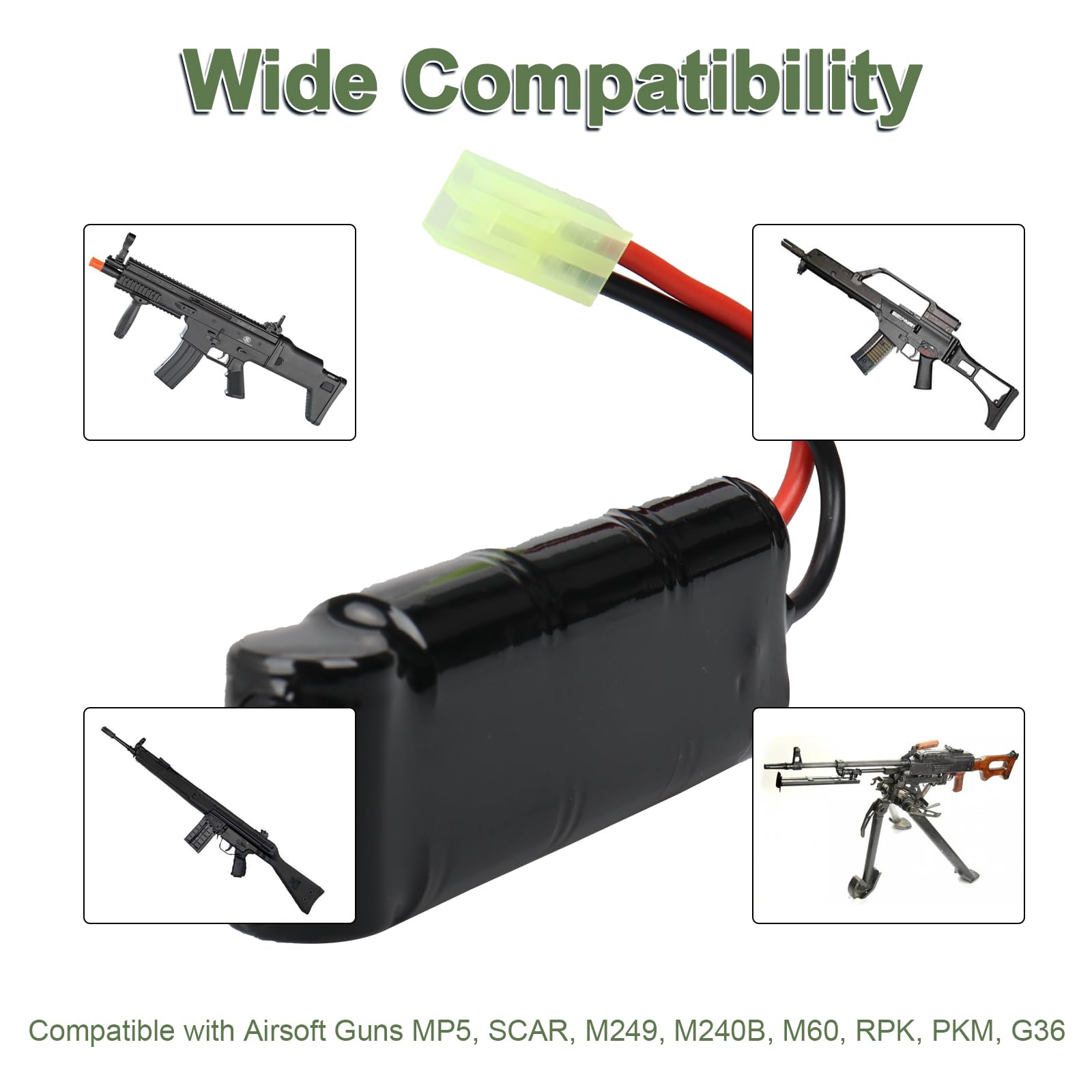 2 pezzi 8.4V 7S 2/3A 1600Mah NIMH Airsoft Batteria ricaricabile, pacco batteria piatto per pistole Airsoft MP5, Scar, M249, M240B, M60, RPK, PKM, G36