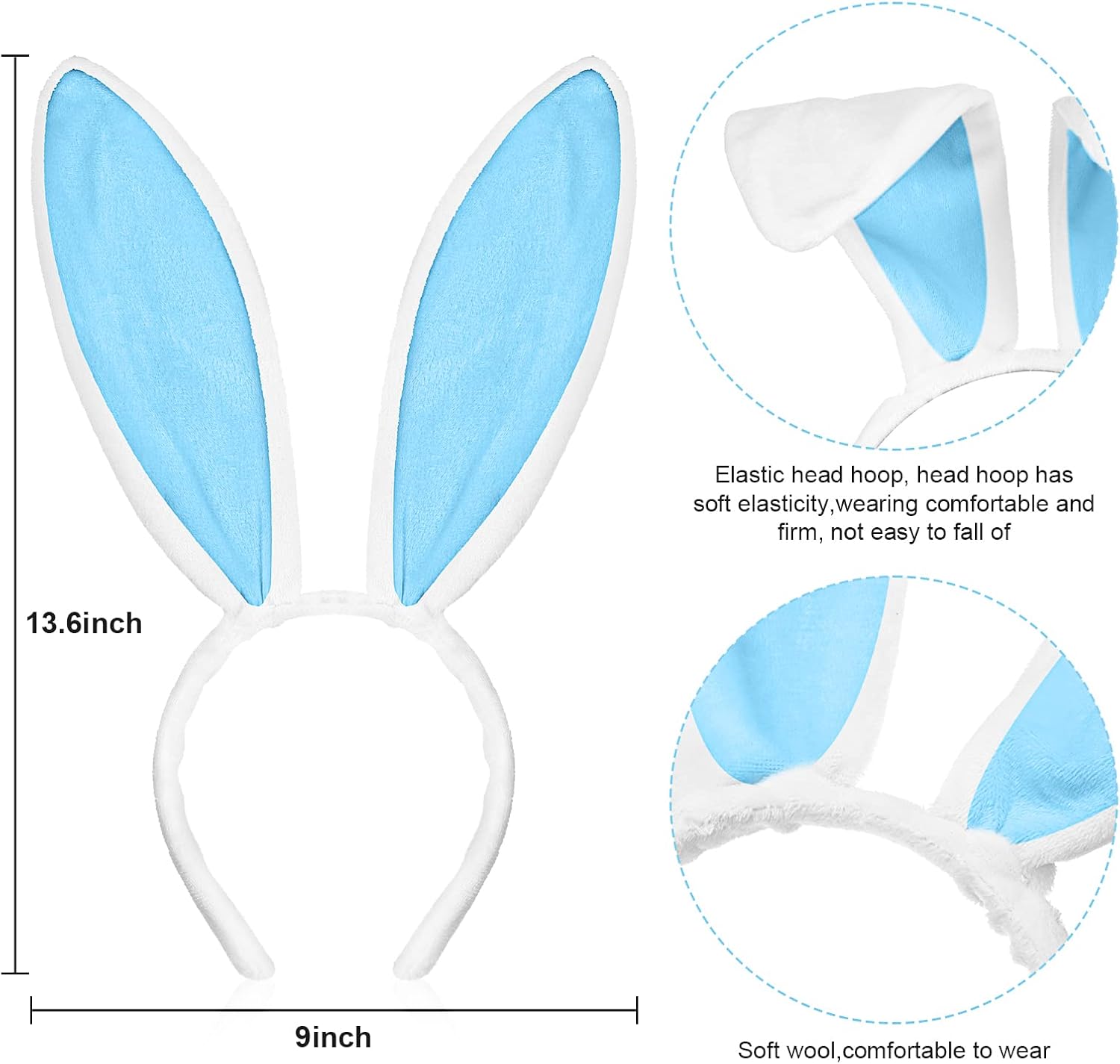 WILLBOND 6 Pieces Halloween Plush Bunny Ears Cute Bunny Headband for Adult Costume Cosplay Halloween Christmas