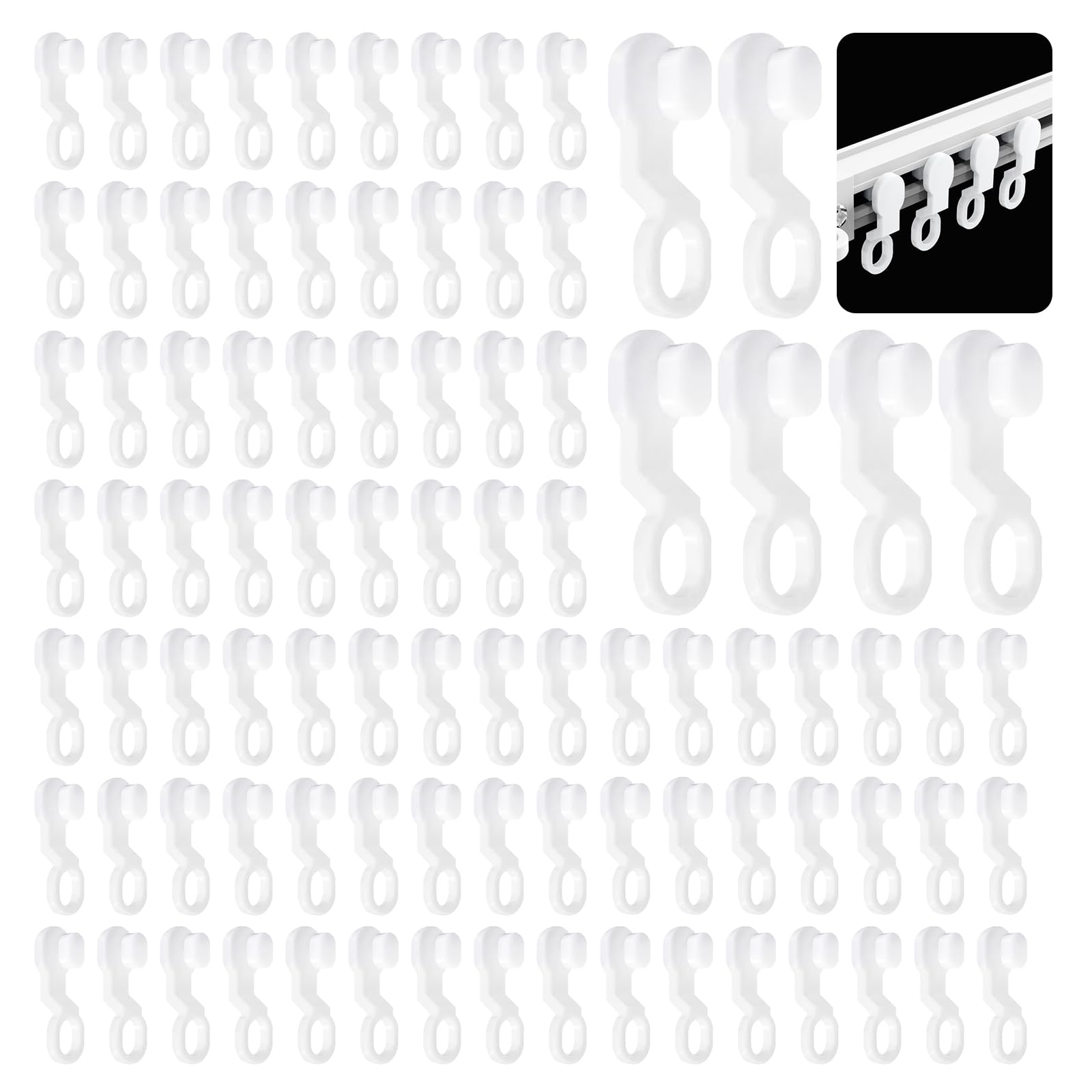 100 Pcs White Plastic Curtain Track Glider Hooks And Runners