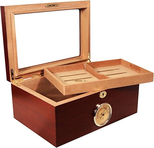 Miniatura 3 de NUEVO HUMIDOR DE CIGARROS PRESIDENTE CUBAN CRAFTERS - EXTERIOR DE MADERA DE CEREZO RICO, INTERIOR DE CEDAR ESPAÑOL, EXTERIOR DE CRISTAL, HIGRÓMETRO