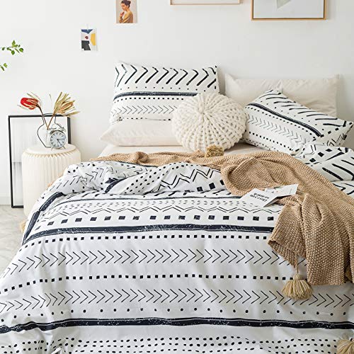 Yuheguoji Bohemian Striped Duvet Cover King 100% Cotton Black White Aztec Duvet Cover 3 Pcs Set 1 Polka Dots Arrow Patterned Duvet Cover With Zipper Ties 2 Pillowcases Geometric Boho Bedding Set Soft #TOP1