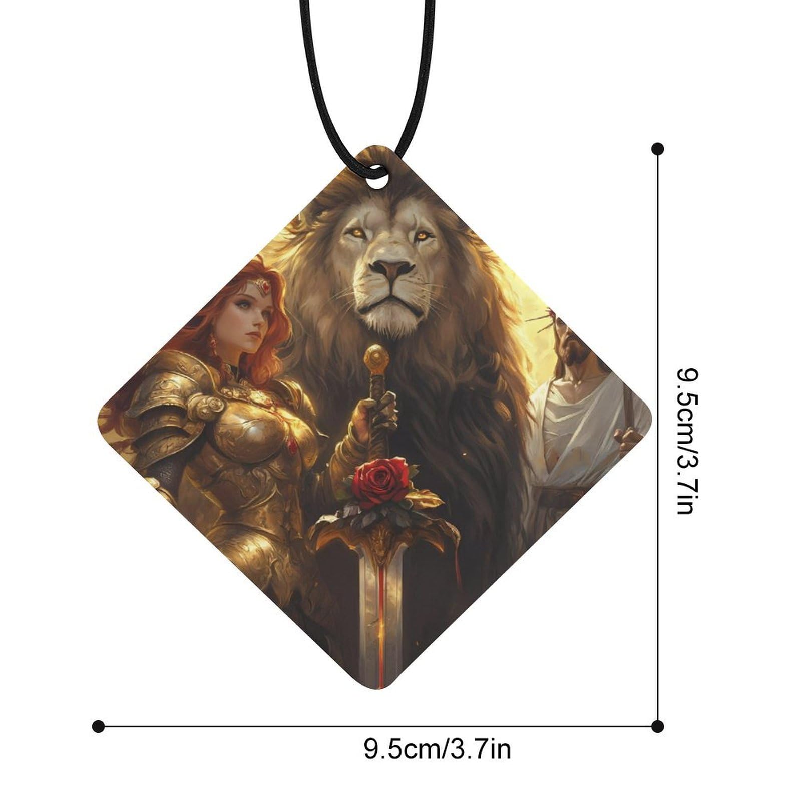 Lion And God Woman Warriores of God Car Air Freshener Hanging Aromatherapy Tablets for Car Accessories Rhombus