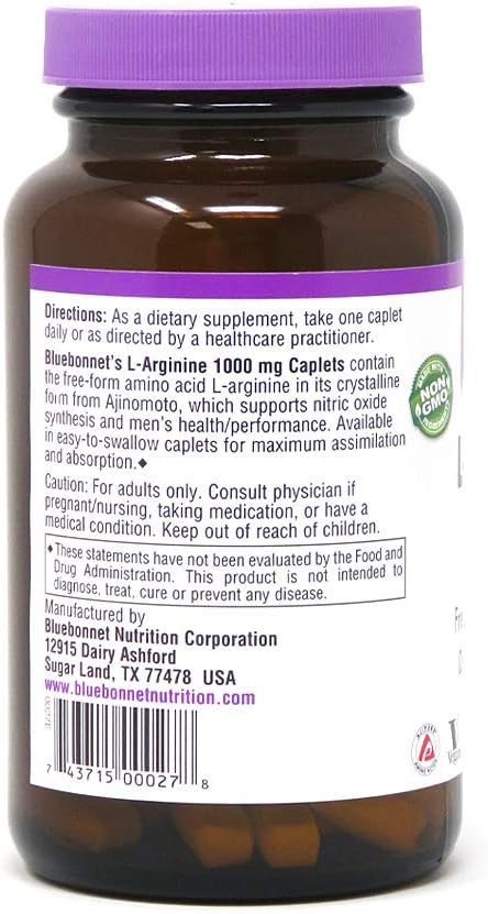 Bluebonnet LArginine 1000 Mg Vitamin Capsules, 100 Count : Health & Household