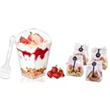 YunKo 50pack 5 oz Clear Dessert Cups with Lids and Spoons Cookie Bags Translucent Plastic Candy Bags Treat Bag