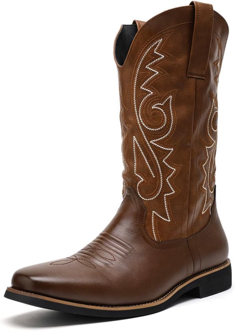 Genuine Leather Western Style High Top Cowboy Boots for Men Fashionable Durable Footwear for Outdoor Daily Wear Rodeo Festival Performance Use