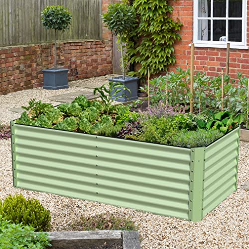 Galvanized Raised Garden Bed Box Outdoor 24" Tall Raised Beds For Gardening Planter Outdoor Garden Boxes Outdoor Raised Metal Raised Garden Beds For Vegetables 72"X36"X24", Sage Green #TOP1
