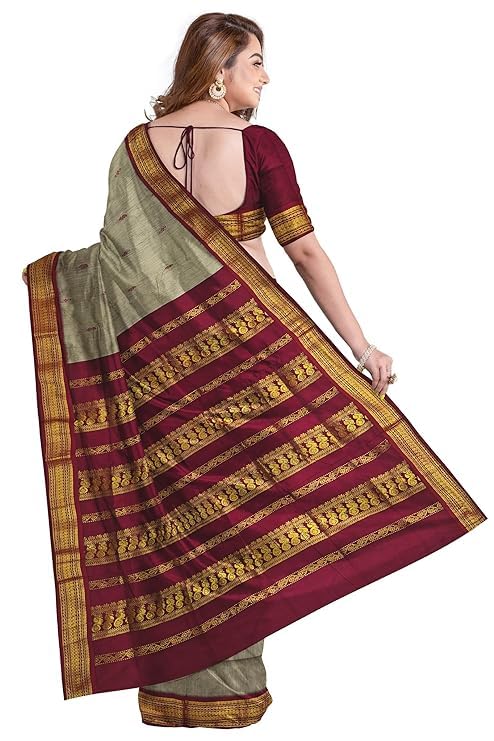 Image of ILAIYAAL CLOTHINGS Women's Kanjivaram Cotton Silk Saree South Indian Paithani Sari | gadwal cotton sarees with Zari Border and Blouse Piece - Suitable For All Indian Occasions and Festivals 191