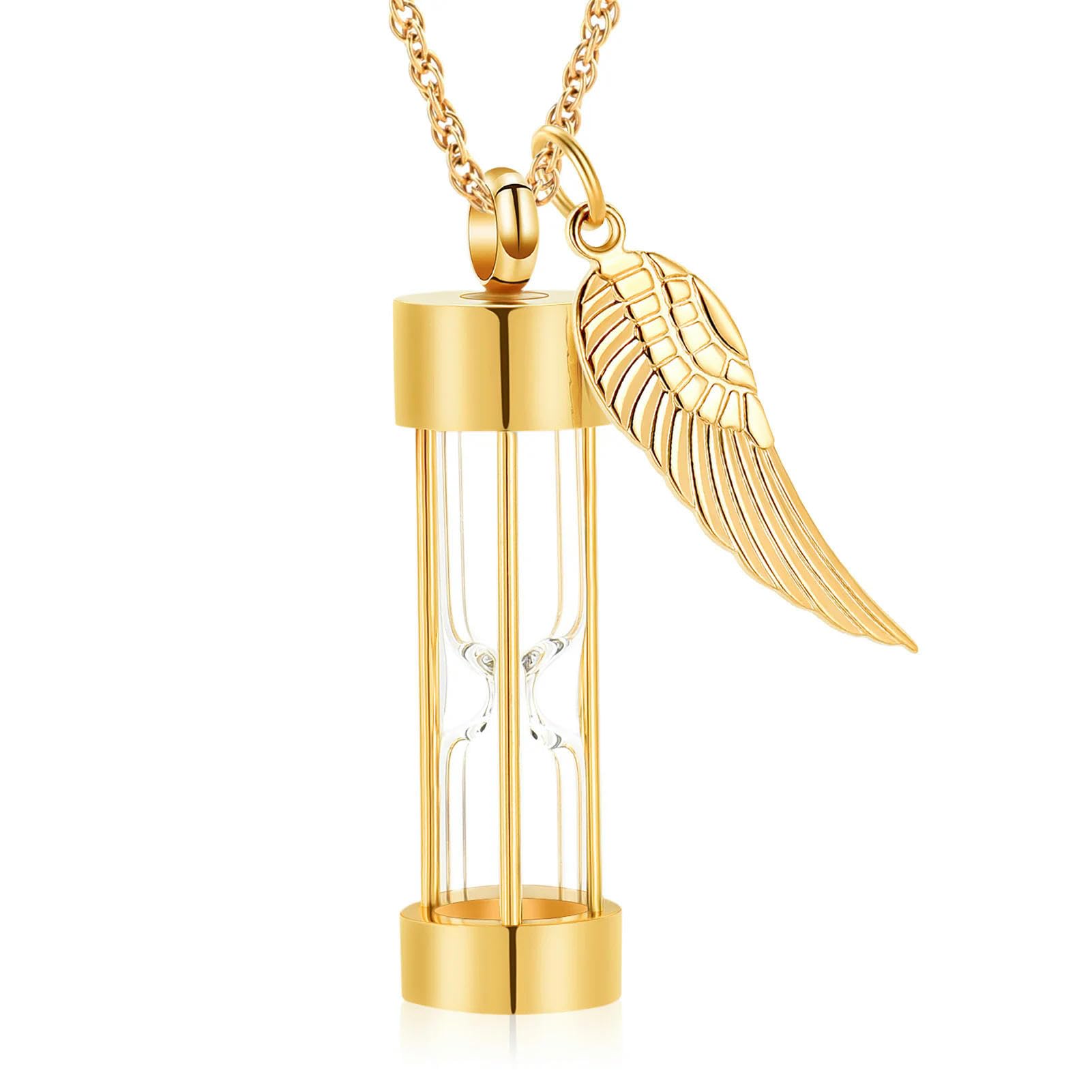 Bijou de crémation pour cendres collier urne sablier or
