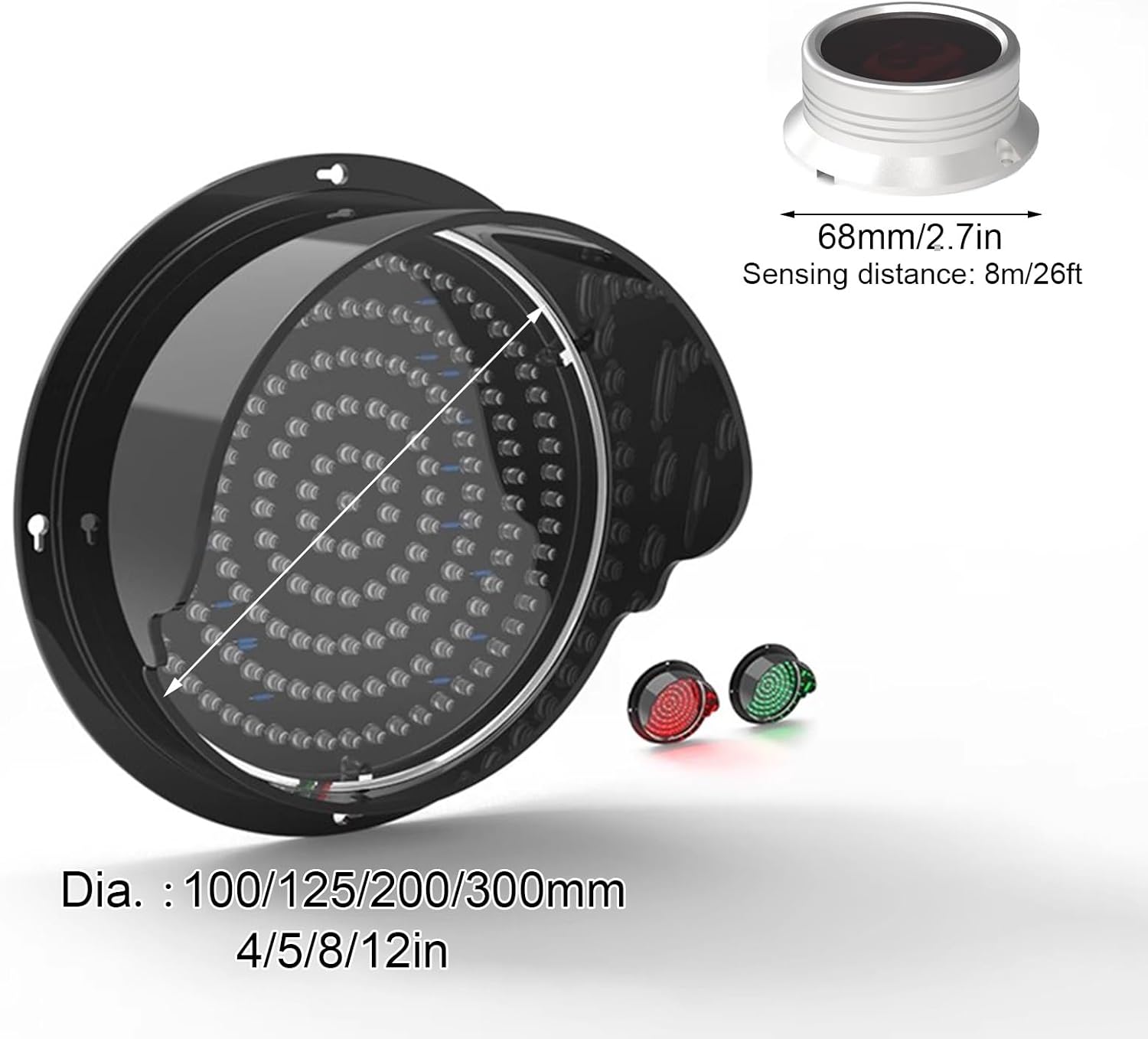 交通信号灯、ストップライト、信号機 本物、赤/緑信号灯、自動感知用レーザーセンサー付き、屋内と屋外に取り付け可能 (30cm)(30