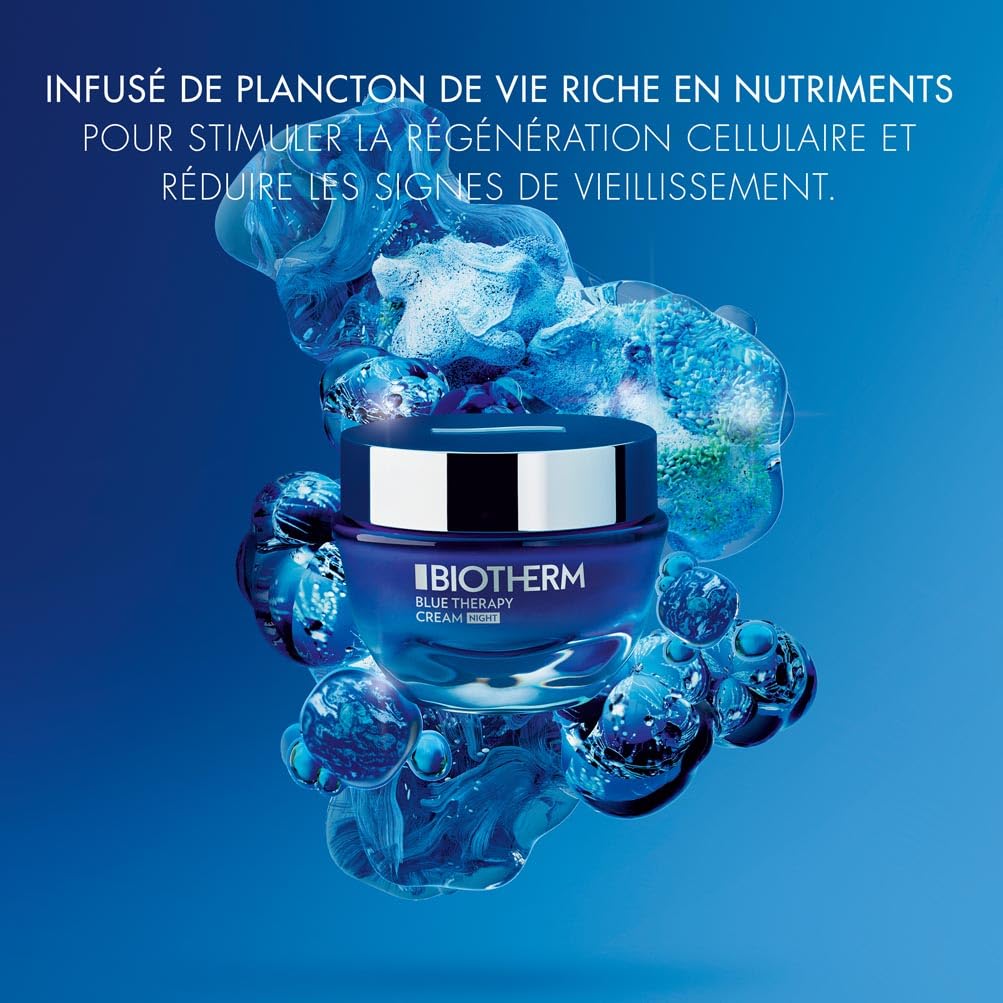 Biotherm Blue Therapy Crème Nuit Anti-Âge Rides Taches Brunes | Plancton de Vie, Texture riche onctueuse, Régénération nocturne, Perte de fermeté, Tous types de peaux