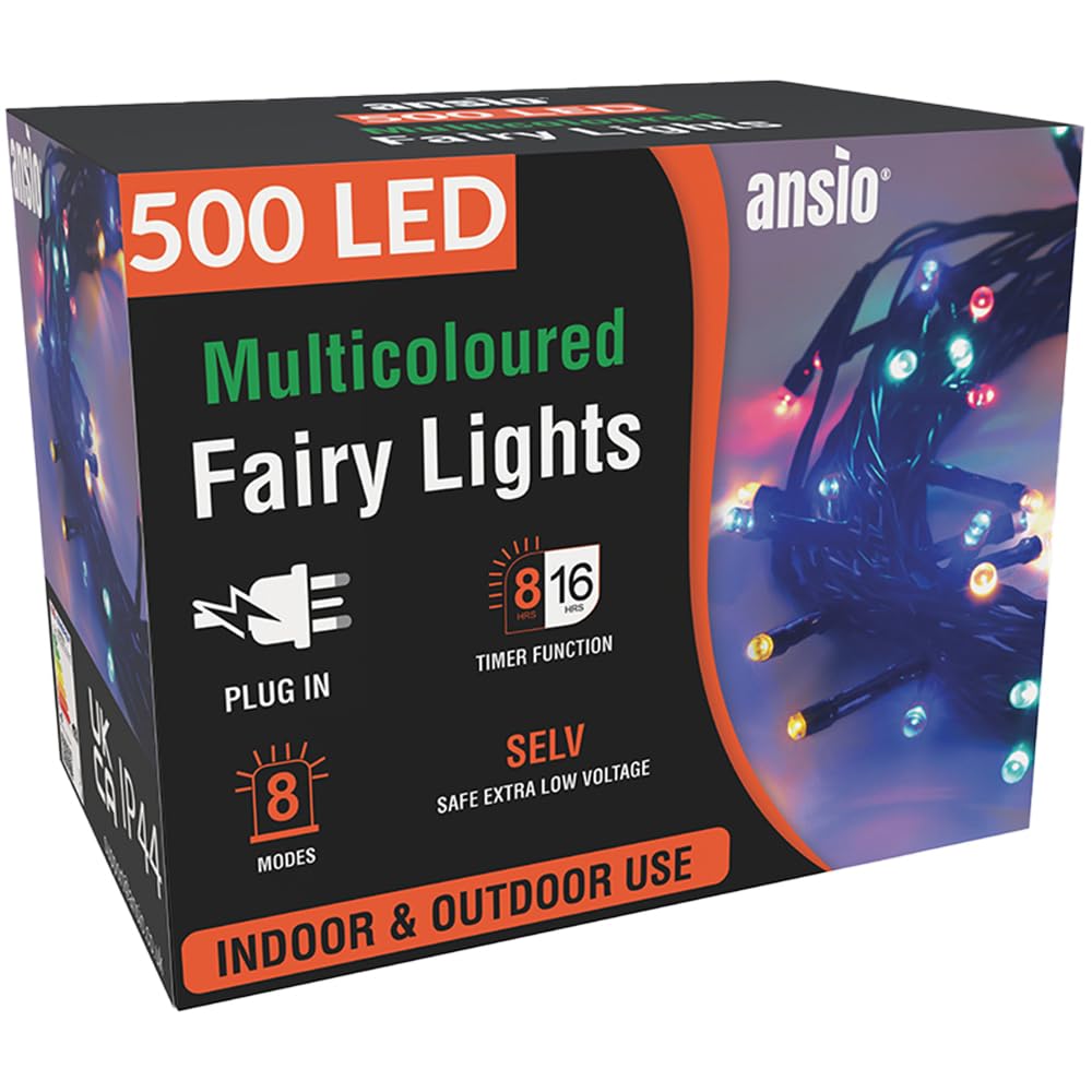 Ansio Multicolour Ansio® Christmas Lights 500 Led 50M/164Ft Christmas Tree Lights For Indoor & Outdoor Decorations Fairy String Lights With Timer For Xmas Garden Bedroom & Party | Mains Powered Green Cable