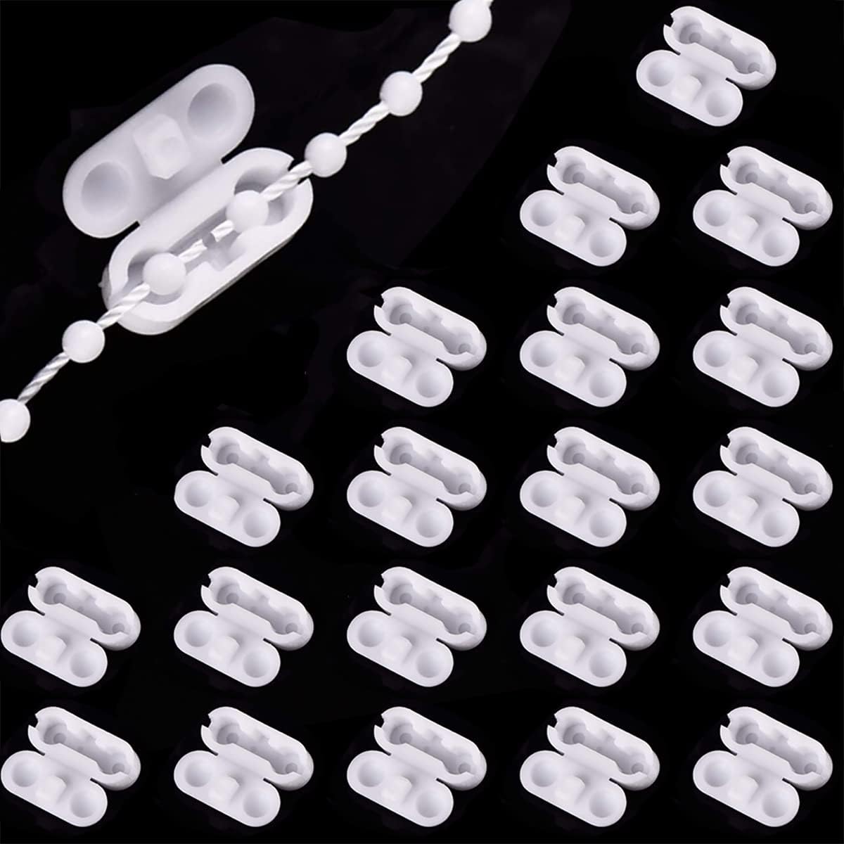 LICQIC Roller Blind Cord Connector Clips, Replacement Blind Pull Cord Connector, Ball Chain Connector fits 4.5mm Roller, Roman and Vertical blinds, 20 Pack Plastic