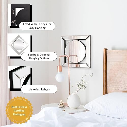 Miniatura 2 de Howard Elliott Lula Square Hanging Accent Mirrored Frame Wall Mirror, Beautifully Beveled Edge Decorative Modern Design Mirror for Home Decor,