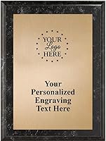 Vista 1 de Crown Awards Placa de acabado de mármol negro con logotipo personalizado, 5 x 7 pulgadas, placa metálica con acabado de mármol negro personalizado