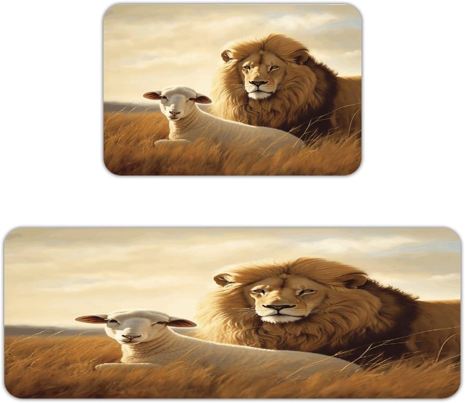 Lion Sheep Kitchen Mats with 2PCS Non-Slip Washable,Kitchen Rug Heavy Duty Durable, Floor Mats for Kitchen,Office,Sink,Laundry