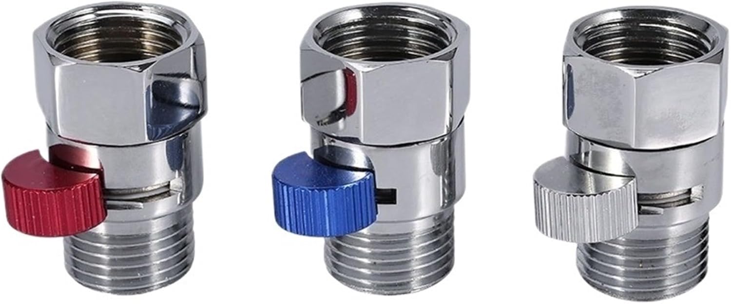 Bathroom Shower Brass Junction Water Flow Control Valve Straight through Shu -off Angle Valve Bath Water Tap Accessory(Red)