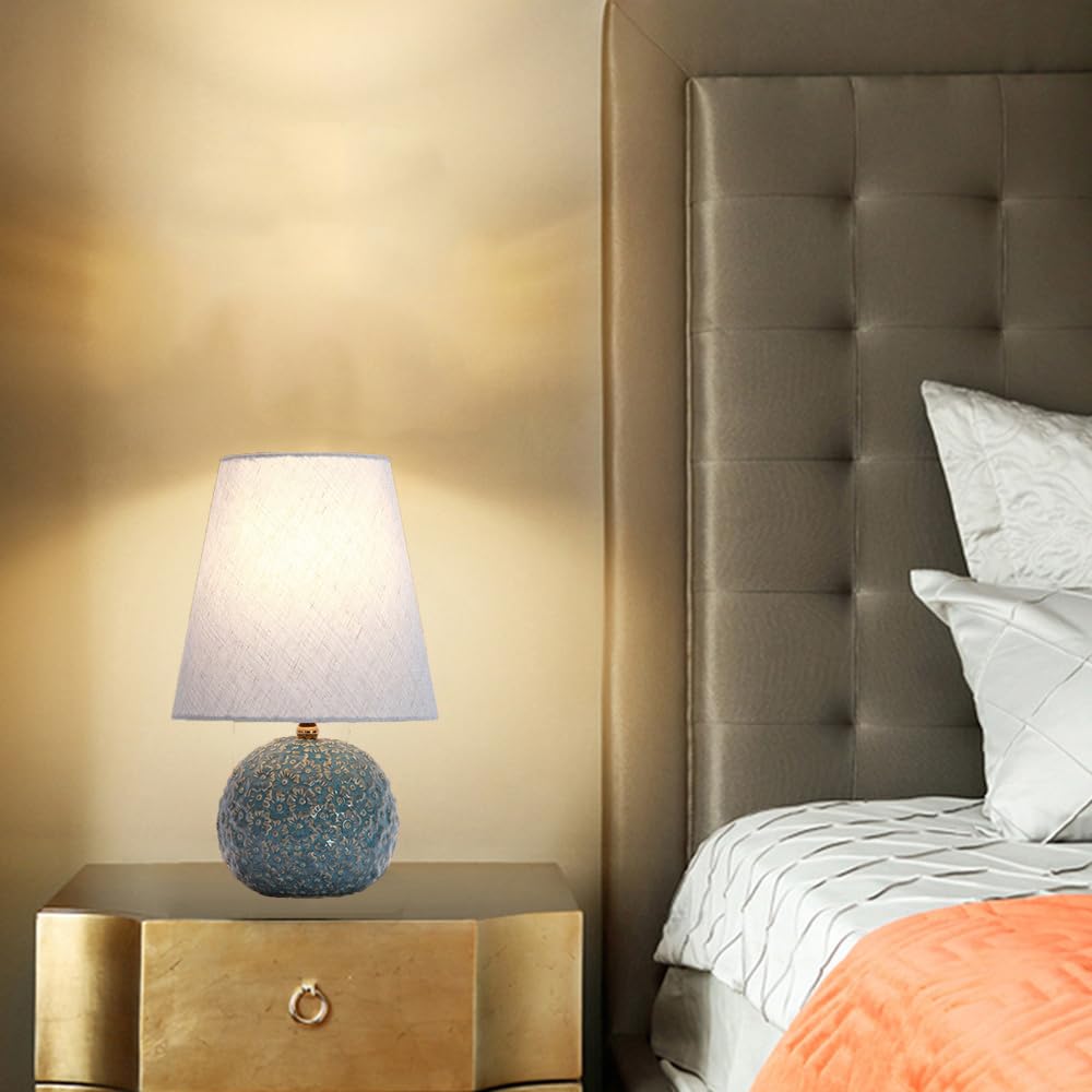 Mengjay Tischlampe Vintage, Nachttischlampe, Tischleuchte, Retro Landhaus, E27 Fassung, Lampenschirm aus Leinen, für Deko Schlafzimmer, Wohnzimmer, Geschenk