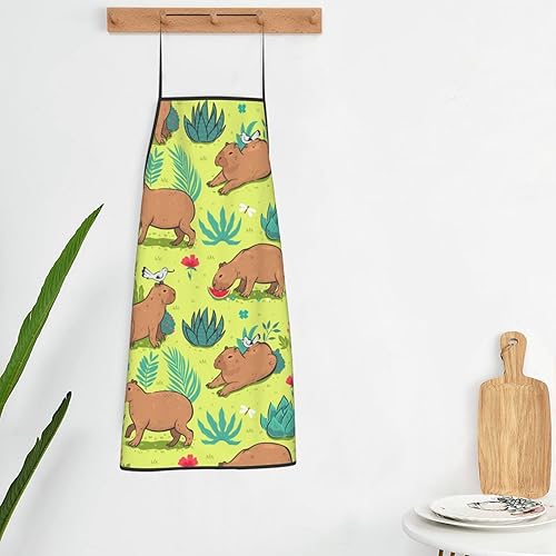 Miniatura 5 de ertquji Capybaras - Delantal con patrón de animales para mujeres y hombres, para hornear a la parrilla, jardinería, cocina, aseo, barbacoa, cocina,