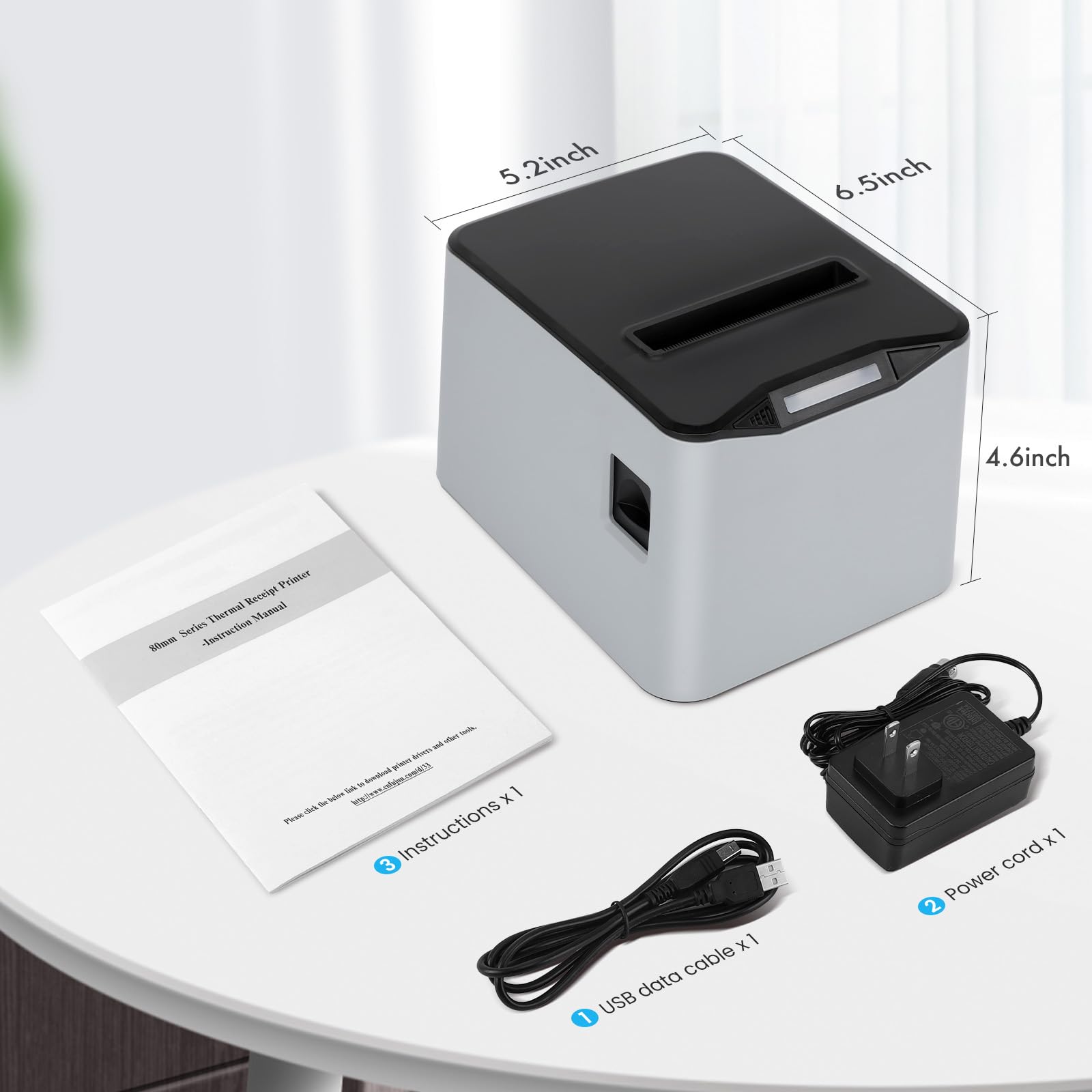 NUCOUN Impresora térmica de recibos, impresora POS USB de 80 mm, cortador automático, soporte para cajón de efectivo, compatible con Windows/Mac/Linux, impresora para hogar, oficina, restaurante
