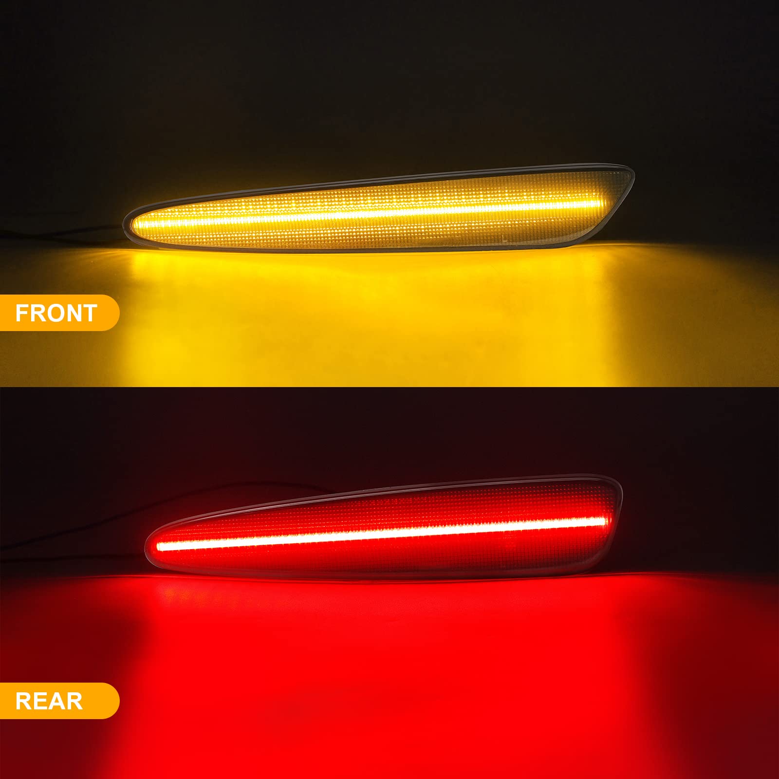 R&F Auto 4PCS Smoked Lens LED Side Marker Lights Compatible with Corvette C6 (2005-2013)/Z06/ZR1/Grand Sport/Z06 Carbon Amber Red LED Sidemarker Lamps Front & Rear Turn Signal Lights