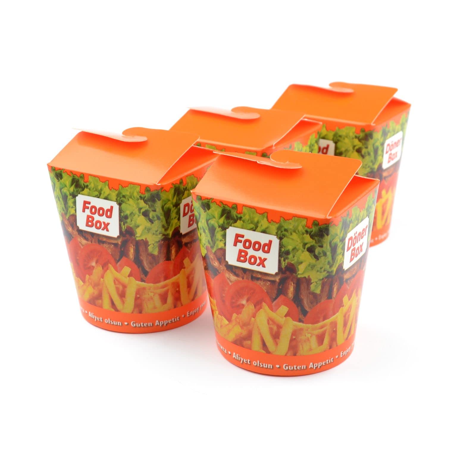500 Stück Dönerboxen Guten Appetit (16 OZ), 500 ml Beschriftung Guten Appetit Foodbox Asiabox Nudelbox Kebab Faltbox Pappbox Take Away
