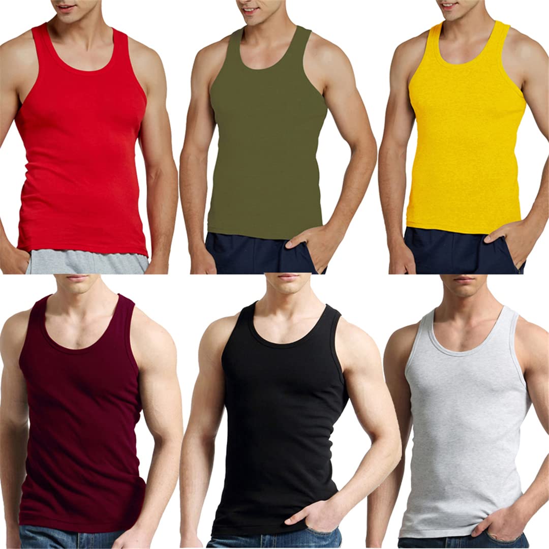 Tank Tops Herren Weste Ärmelloses Top Sport Slim Casual Unterhemd, 1 x Rot, 1 x Gelb, XL
