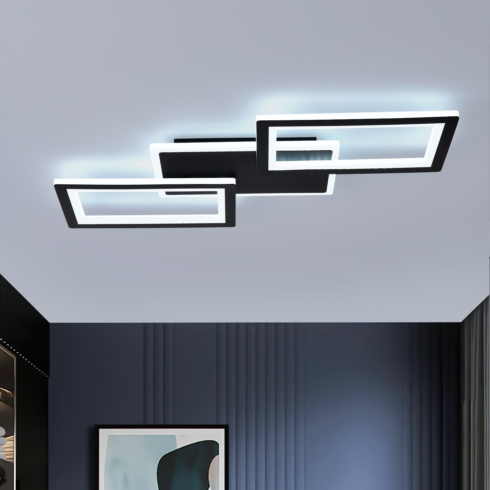 Lámpara de Techo LED Moderna Lámpara de Techo para Salón de 36W Blanco Frío 6000K, 54cm de Acrílico Negro con Montaje Plano para Dormitorio y Oficina