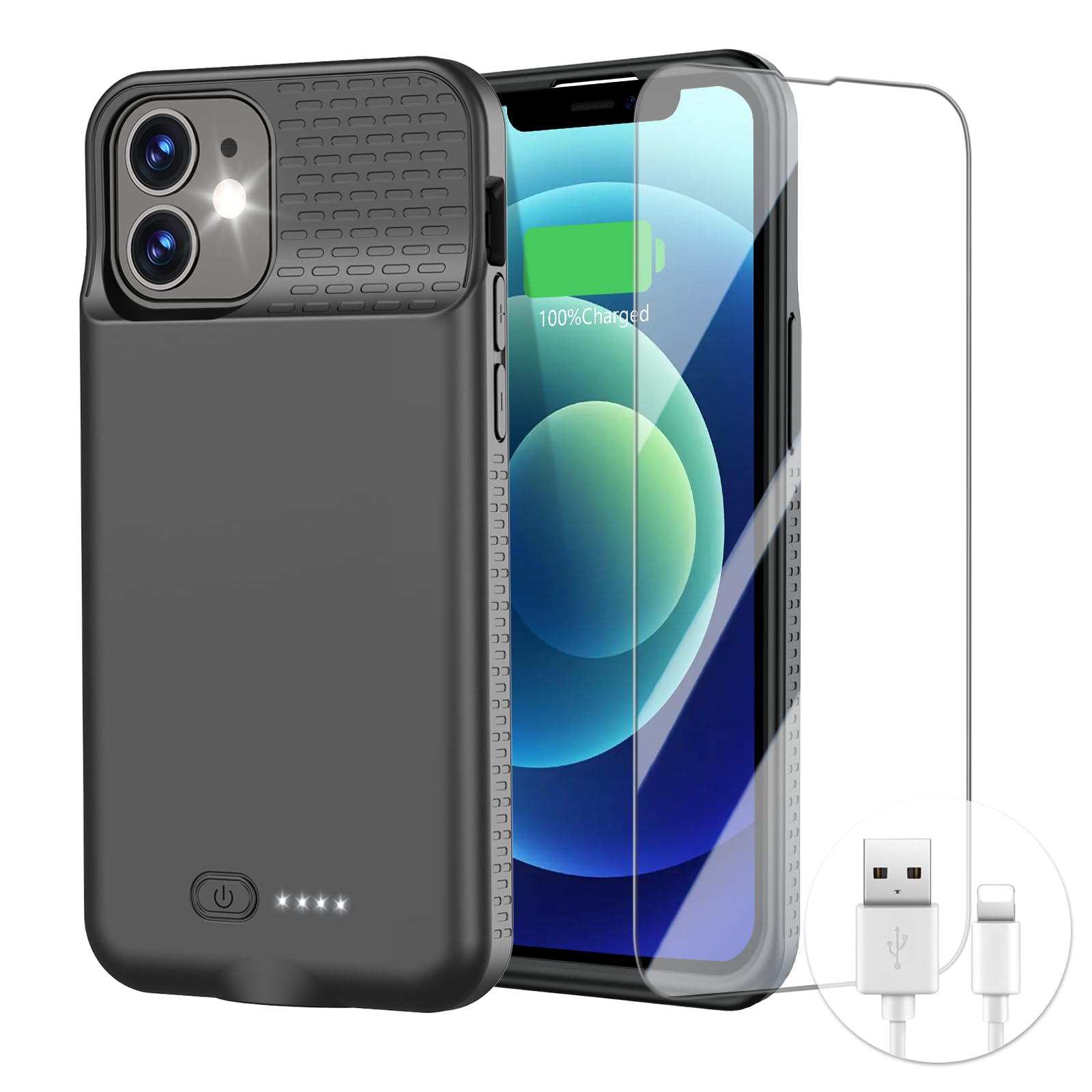 Battery Case for iphone 12/12 Pro, Ultra-Slim Battery Charging Case Charger 7000mAh Rechargeable Charger Anti-Fall Protection Cover Extended Batteries Pack for iPhone 12 Pro/12 (6.1 inch) Black