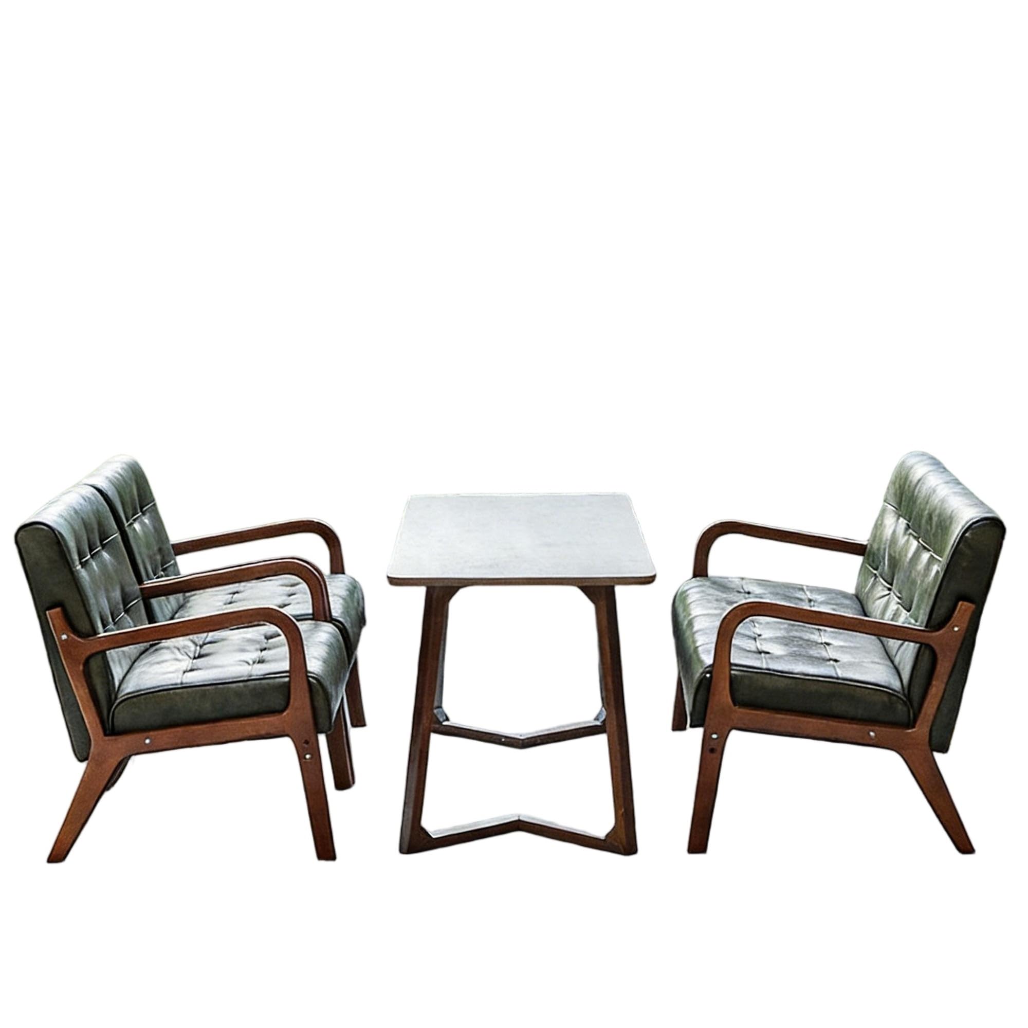 Vintage Faux Leather Sofa &amp; Coffee Table Set, 2-4-Seater Seating Mid-Century Modern Solid Loveseat Upholstered Couch(2)