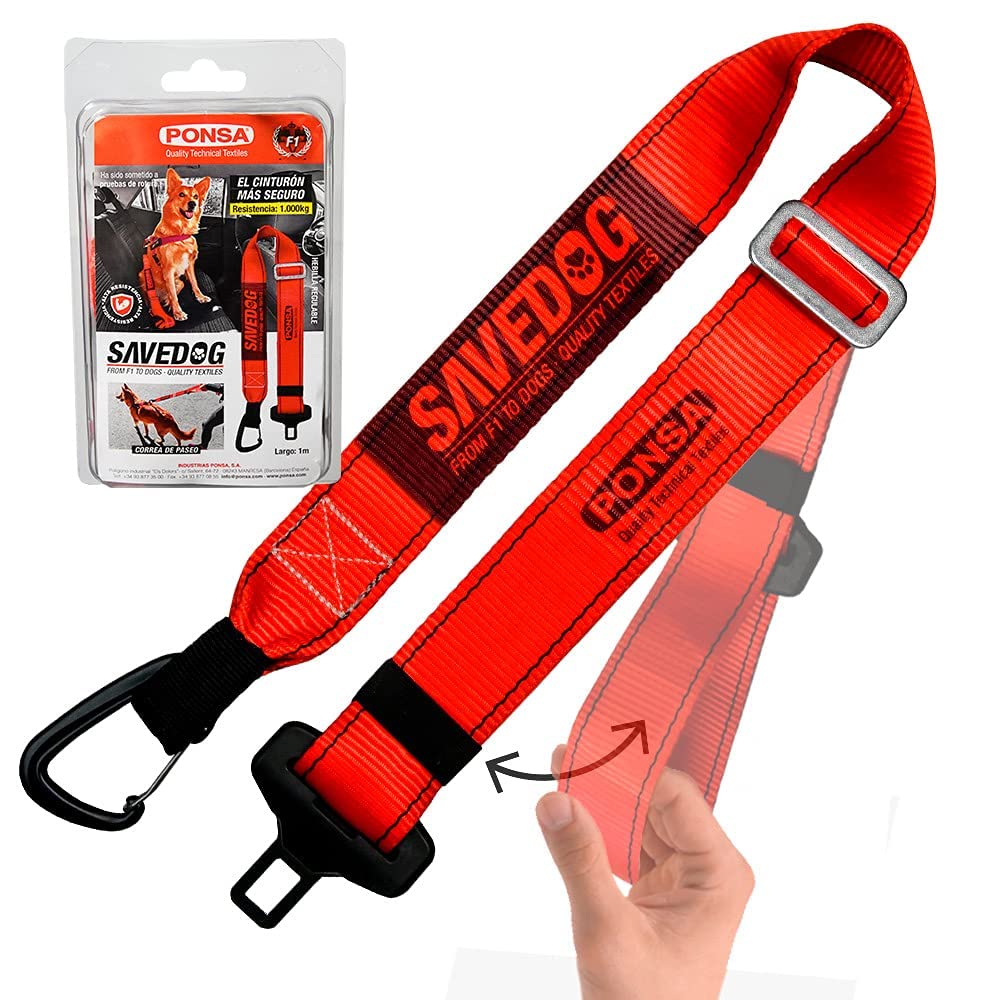 Cinturón Perro Coche Homologado - Cinturon de Seguridad para Perros Fabricado en España. Correa Ajustable, Resiste 1000kg.Ref.027172050102