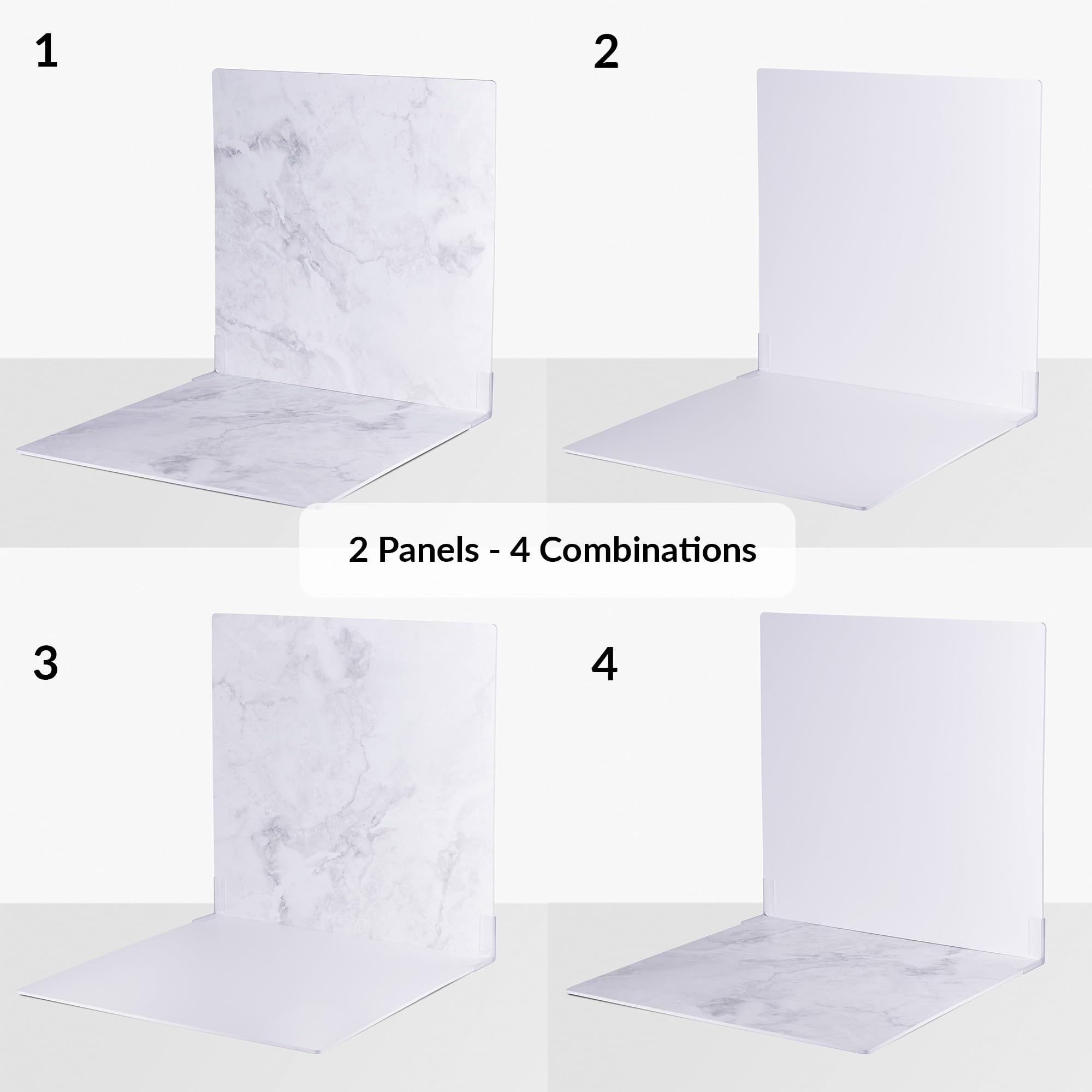 2 Pz. Pannello Di Fondo Fotografico | Sfondo Realistico Per Foto | Fondali Fotografia Per Cibo | Photo Backdrop Board (Big, White & Marble) | Marmo E Bianco | Grande