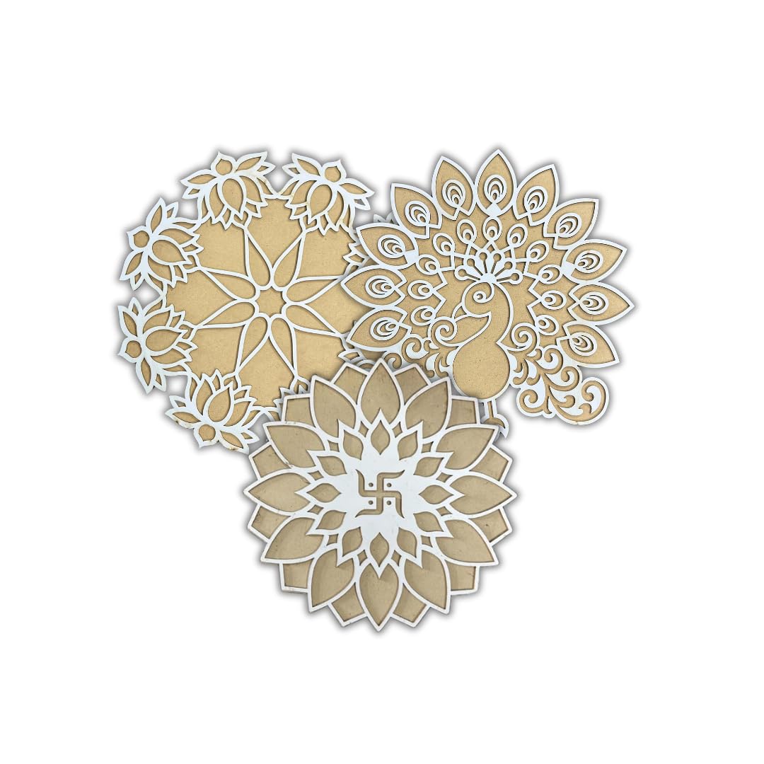 HALDI MEHENDI SHAADI Pack of 3 Rangoli Stencil Mat with Base for Diwali Decoration. Easy Just Fill it Up, DIY Art & Craft Island Kit, Reusable for Door Entrance Floor (12 inch)(3 Different Designs) (Pattern 3) (B0DF7Y1C5R) Amazon Price History, Amazon Price Tracker