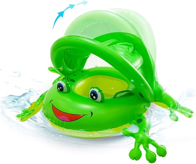 NEWYANG Baby Swimming Float - Baby Paddling Pool Pool Float with Fast Valves, Summer Party Decorations for Kids Aged 1-3 Years, Including Sun Protection Canopy, Safety Seat, Handles (Bright green)