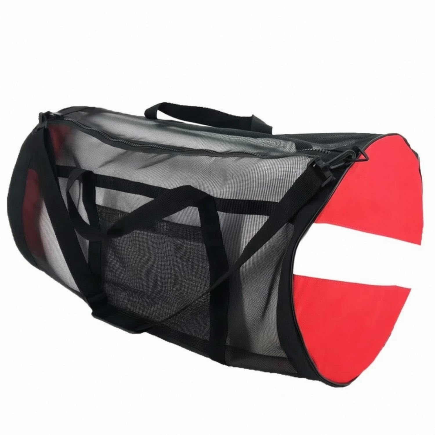 MERISHOPP Ventilated Mesh Duffel Bag with Shoulder Strap Quick-Drying Mesh Duffel Bag with Zipper Closure Reinforced Collapsible for Scuba Divers, Swimmers, Beach, Pool, Red Black-image-18