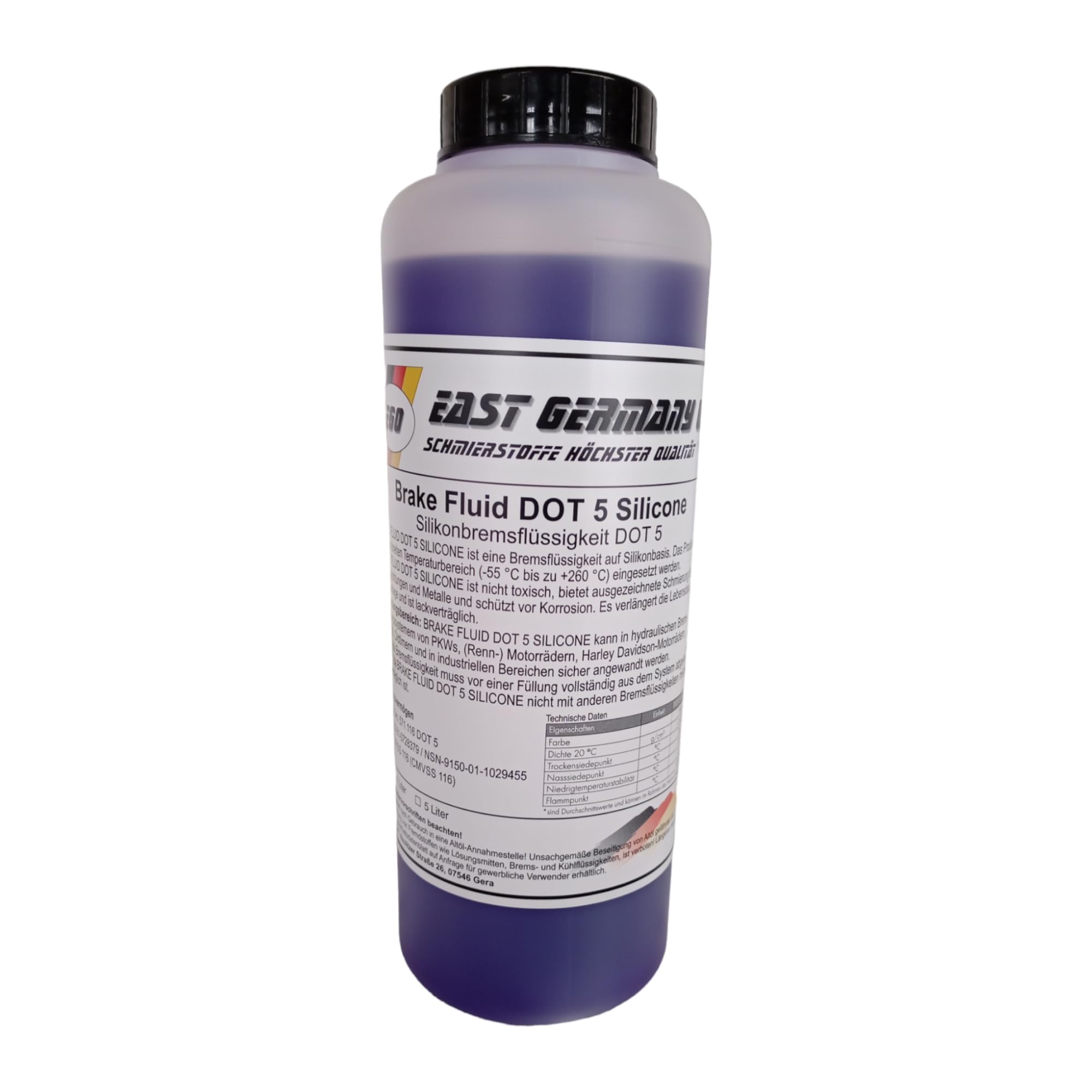 East Germany Oil Silikonbremsflüssigkeit DOT 5 Silicone Break Fluid DOT 5 - Flasche 1 Liter Inhalt-