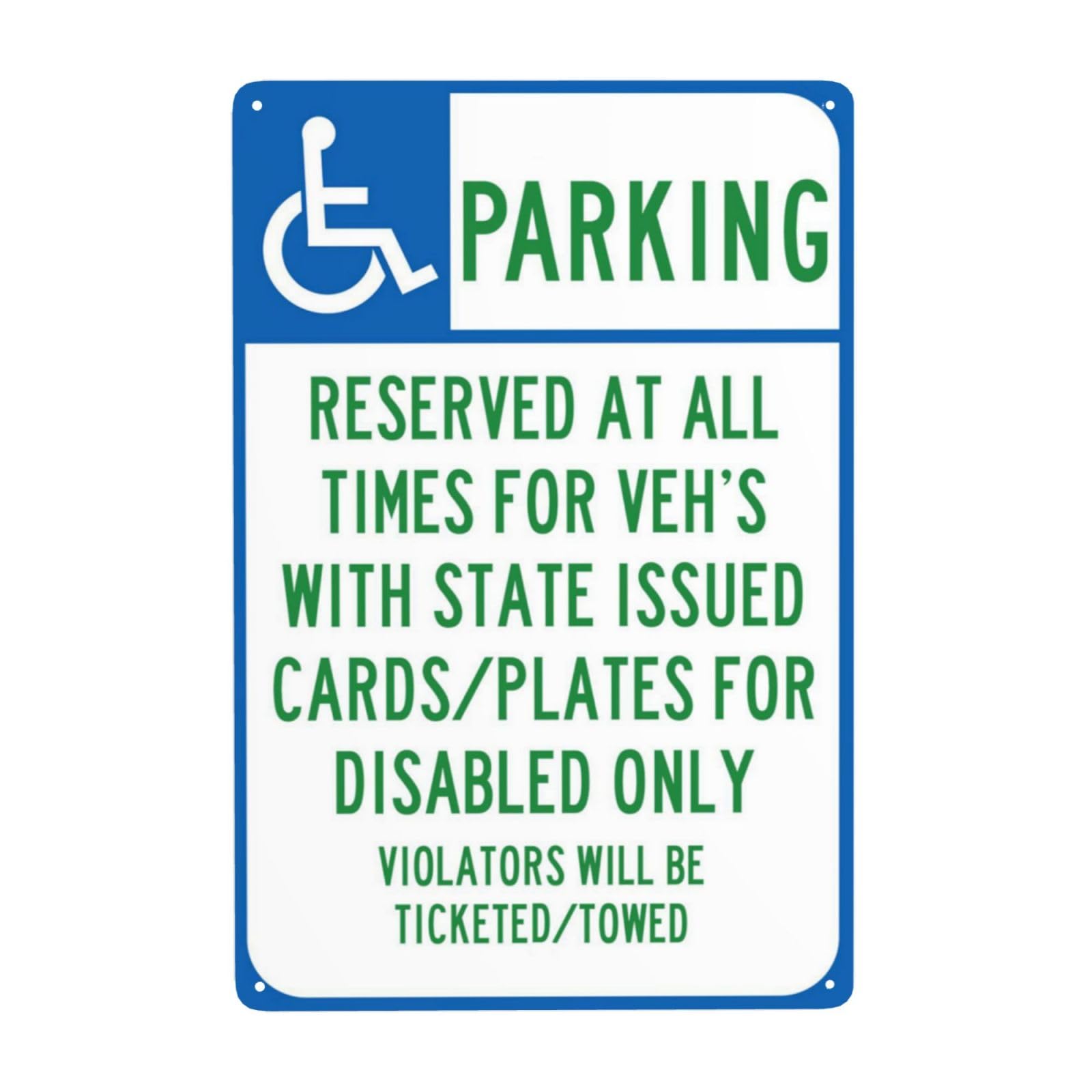 SMAZDFXX Reserved At All Time Handicap Parking Metal Warning Signs, Cautions Security Tin Sign, Safety Signs for Street Business Wall Decor 5.5"x8"