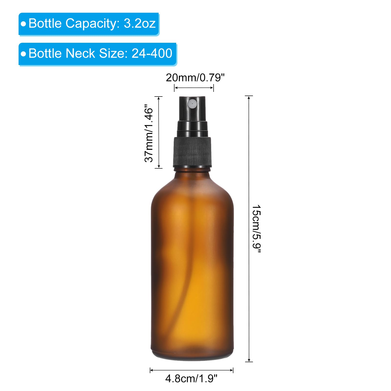 PATIKIL Lot de 12 vaporisateurs vides en verre de 118 ml - Anti-fuite - Vaporisateur à brume fine - Conteneurs rechargeables pour solutions de nettoyage des plantes et des cheveux - Marron noir