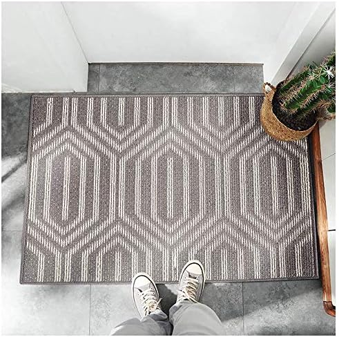 Front Door Welcome Mat, Shoe Mats for Inside Entryway, Indoor Back Door Rugs, Kitchen Mat, Bathroom Rugs, Non-Slip, Dog Mat 20”x32, Machine Washable, Scrap Away Dirt Glorifiv (Grey Hexagon)