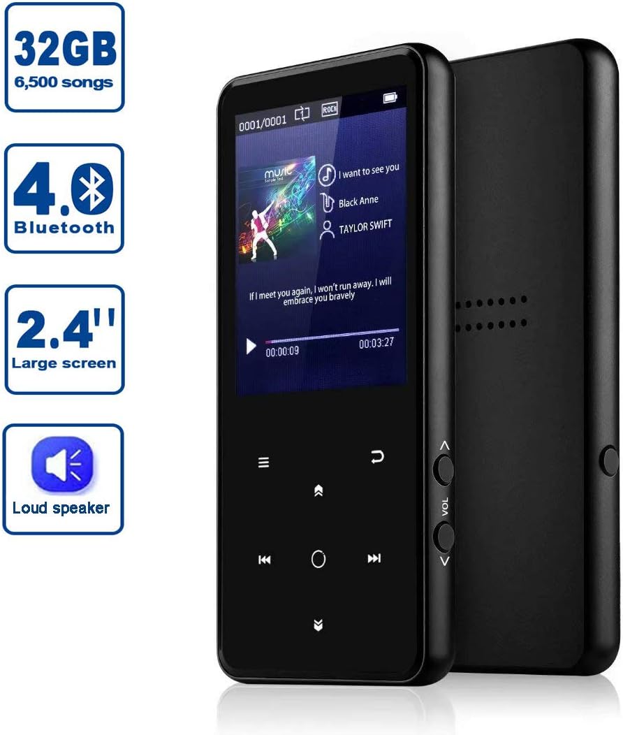 MP3 Player, 32GB Bluetooth MP3 Player,32GB MP3 Player with 2.4" Large Screen, HiFi Lossless Music Player with Speaker,Touch Buttons,FM Radio/Recorder