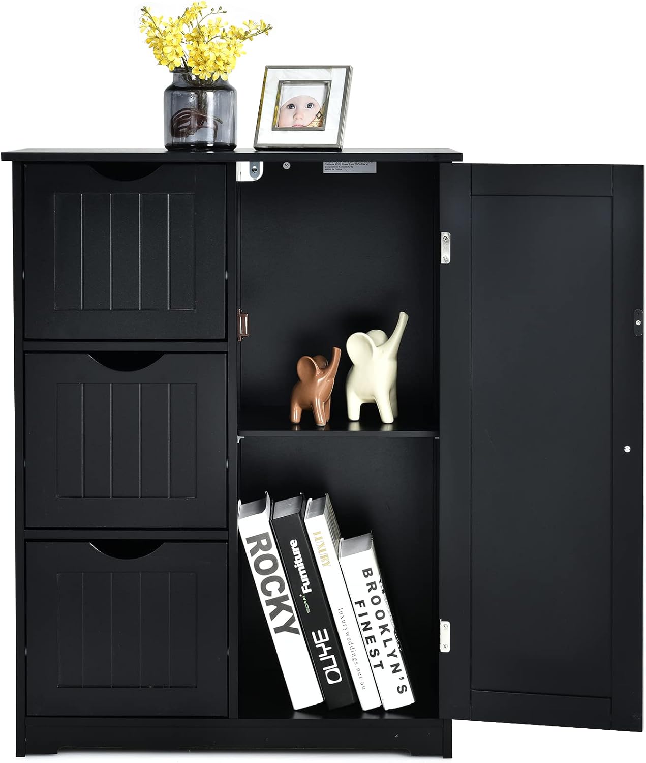 Mobile Bagno COSTWAY Con Cassetto E Ripiani Regolabili - Legno MDF, Bianco, 36x30x88 Cm, Antiribaltamento - Foto 6