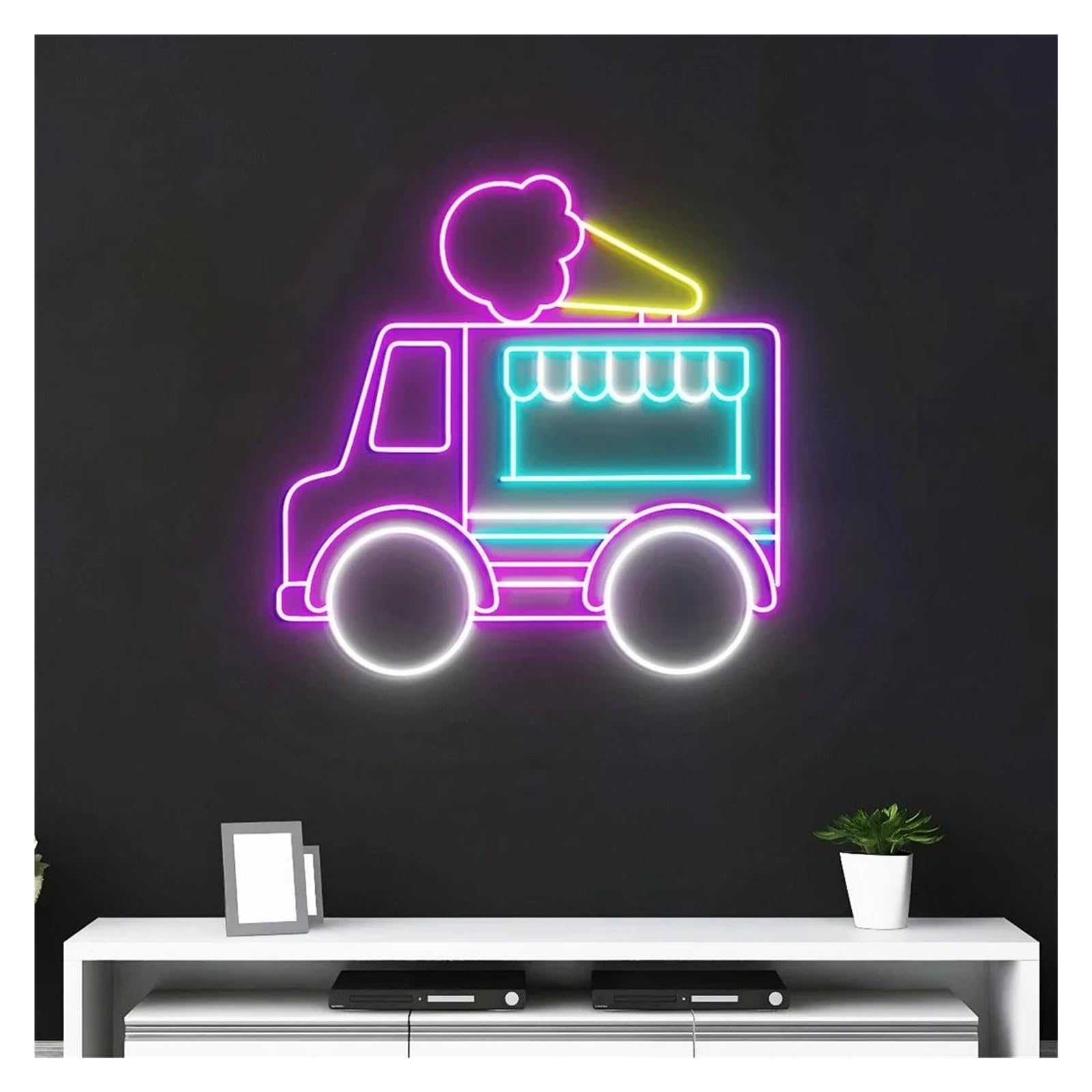 Shouxi C Sign Lamp Ice Ream Truck Neon Signs Usb Powered Neon Lights Suitable For Bistro Restaurants Party Decor Glow Sign 58Cmx59cm(C)