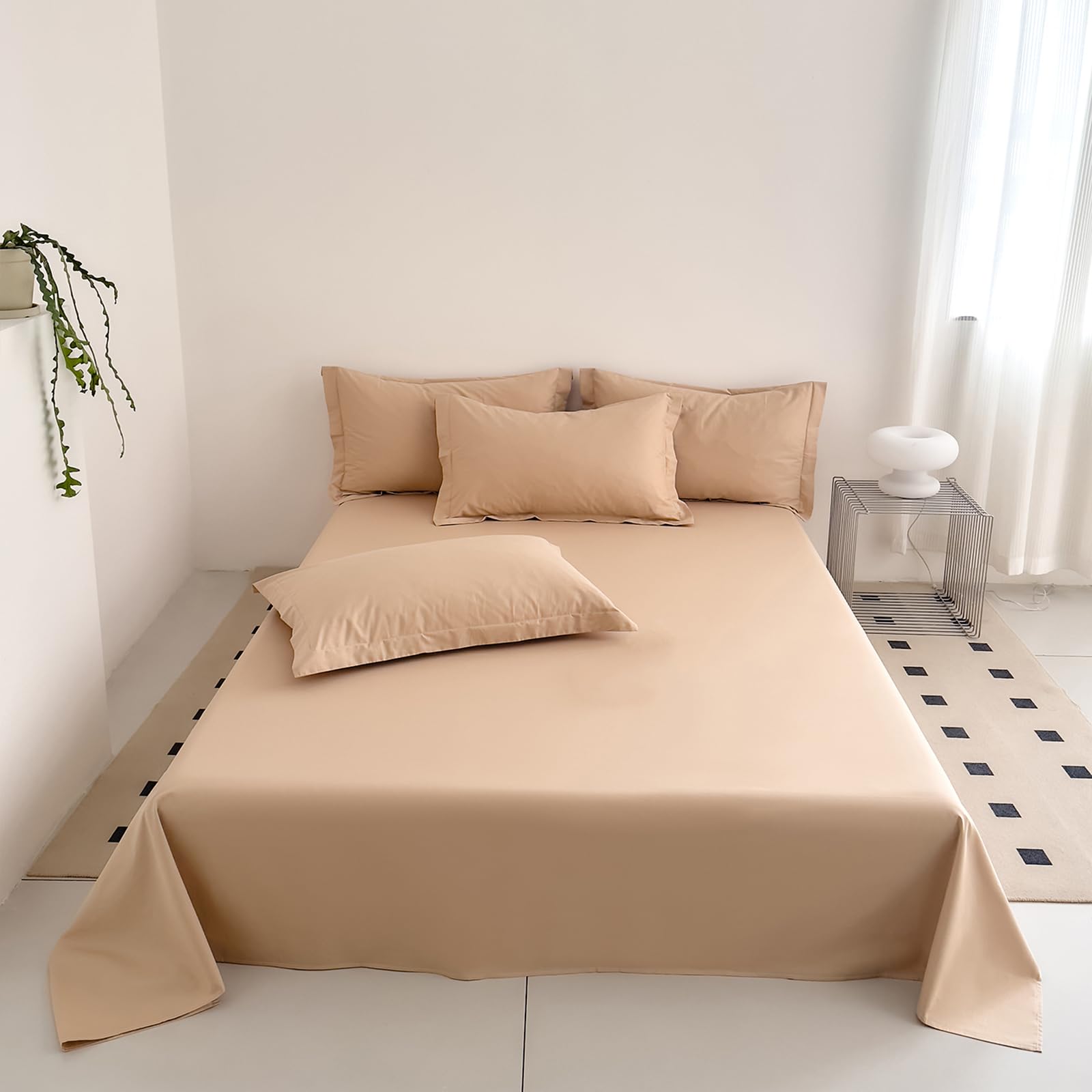 Drap plat kaki 250x270cm en coton, idéal pour des nuits d'été fraîches à deux