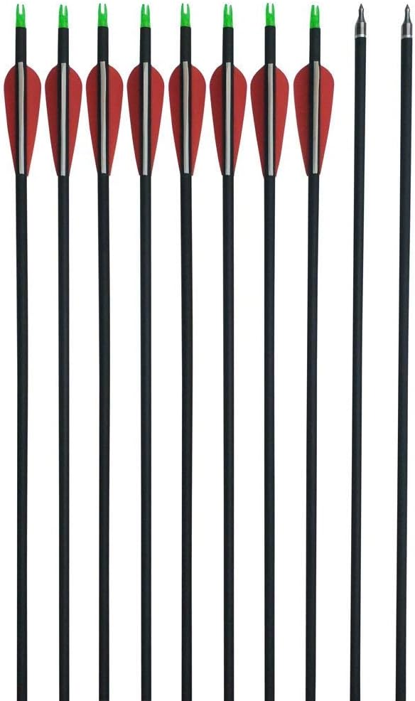 ZSHJGJR 31 Inch Archery Carbon Arrows 500 Spine with Removable Tips Hunting and Target Practice Arrows for Compound Bow Recurve Bow with Arrow Quiver 12 Pack