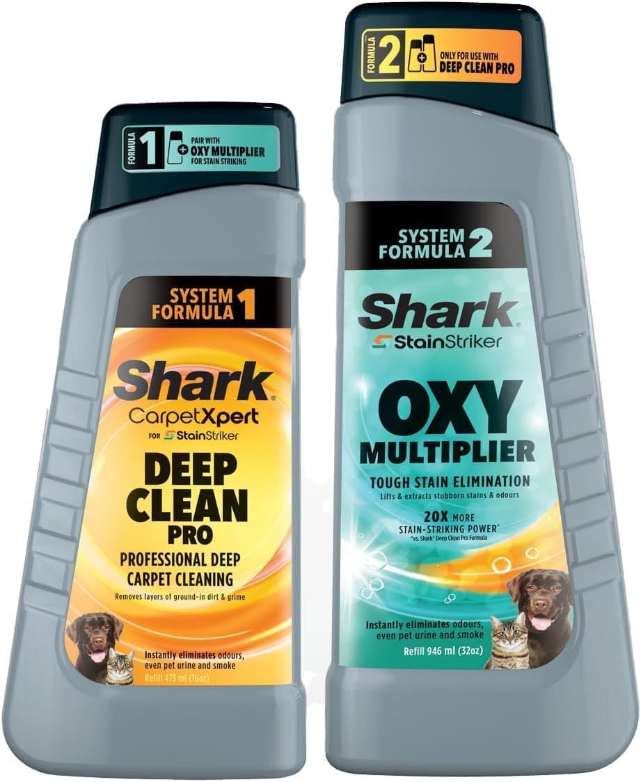 Shark StainStriker kit de solutions de nettoyage, recharge StainStriker Oxy | Multiplier 946 ml et recharge CarpetXpert Deep Clean Pro 473 ml, pour utilisation avec la série Shark PX200, XSKBSBND200EUT