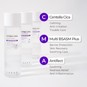IZEZE Hyper CICA Toner 5.07 fl.oz, 150ml and Hyper CICA Cream 1.69 fl.oz, 50ml Bundle l Low-Irritation Centella CICA Facial Toner, Korean Skin Care for Sensitive Skin, Acne-Prone Skin