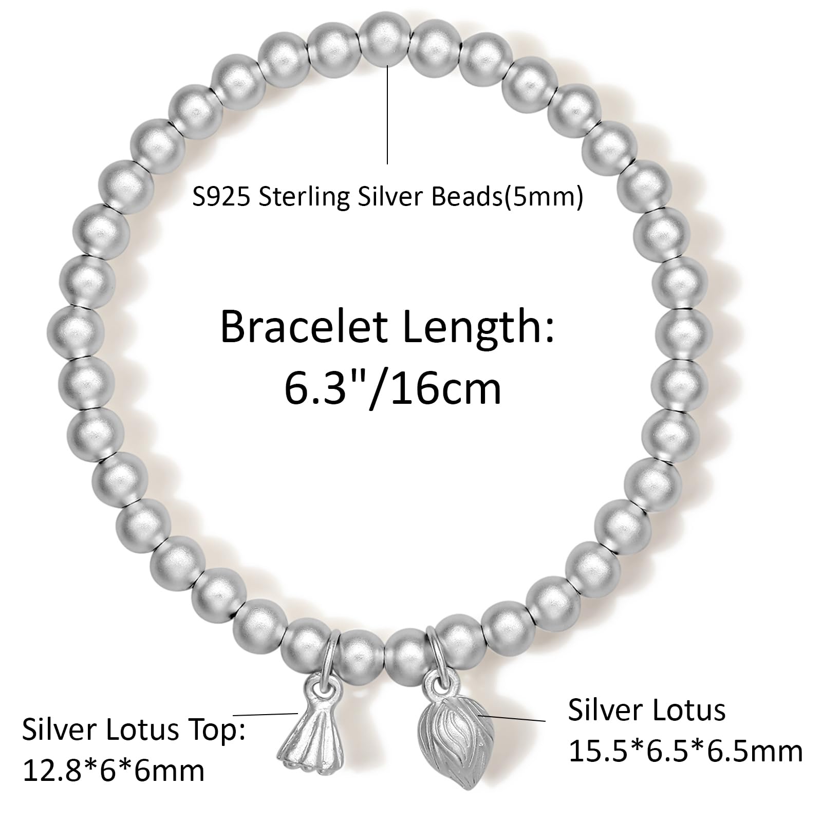 ZXQUEGF Braccialetti con Perline in Argento Bracciale con Perline Elasticizzate Accessorio in Argento per Donna 6,3"