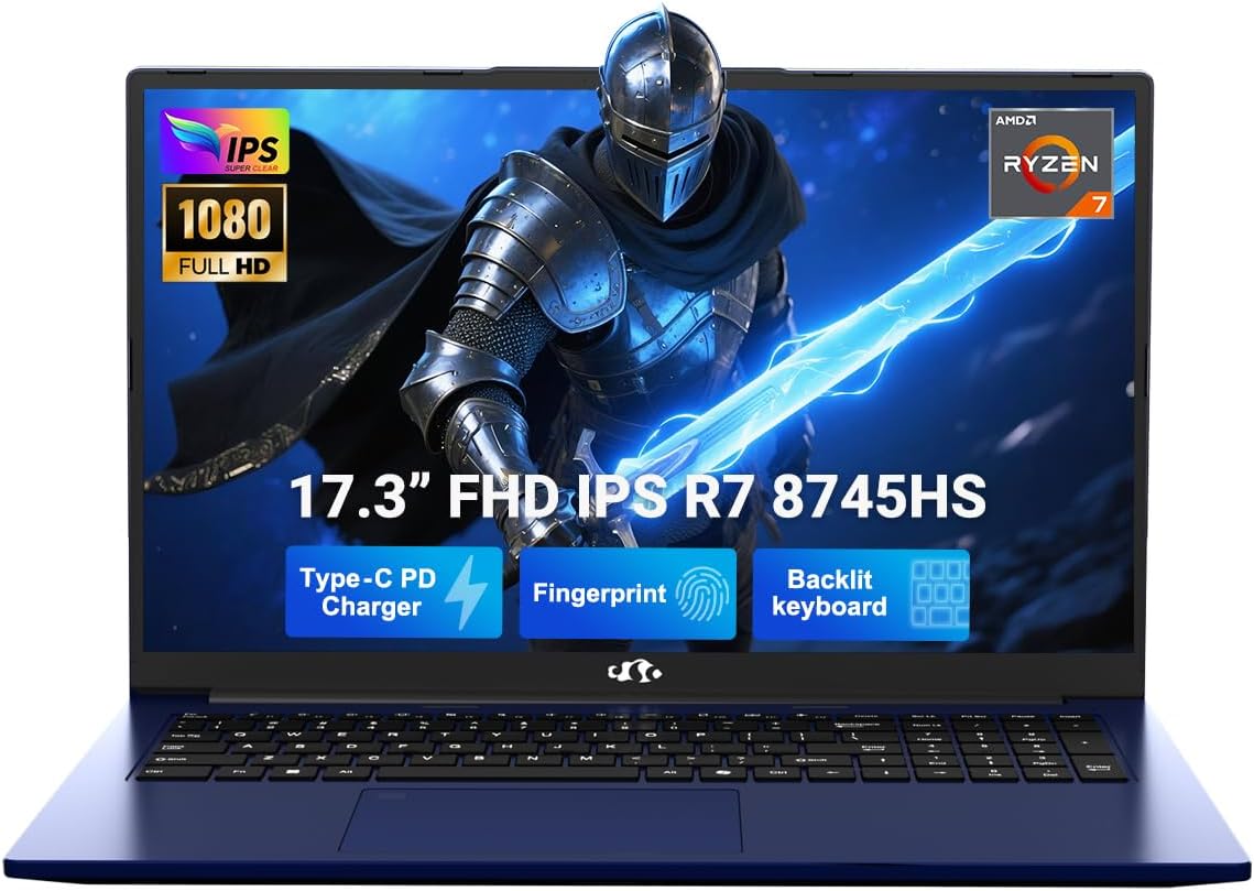 NIMO 17.3" Light-Gaming-Laptop, 8 Cores AMD Ryzen 7 8745HS 16GB DDR5 RAM 512GB SSD (Beat R9 6900HX, up to 4.9GHz) Radeon 780M GPU IPS FHD Computer with 100W Type-C Fingerprint, Backlit Keyboard