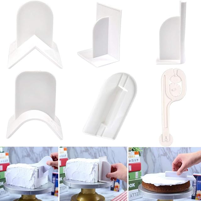 FOCCTS 6 Pcs Fondant Smoother Cake Smoothing Tools Kit With Embosser/Round Edger/Sharp Edger DIY Decorator Finisher Tools, for Pastry Fondant Sugarcraft Buttercream Icing Frosting