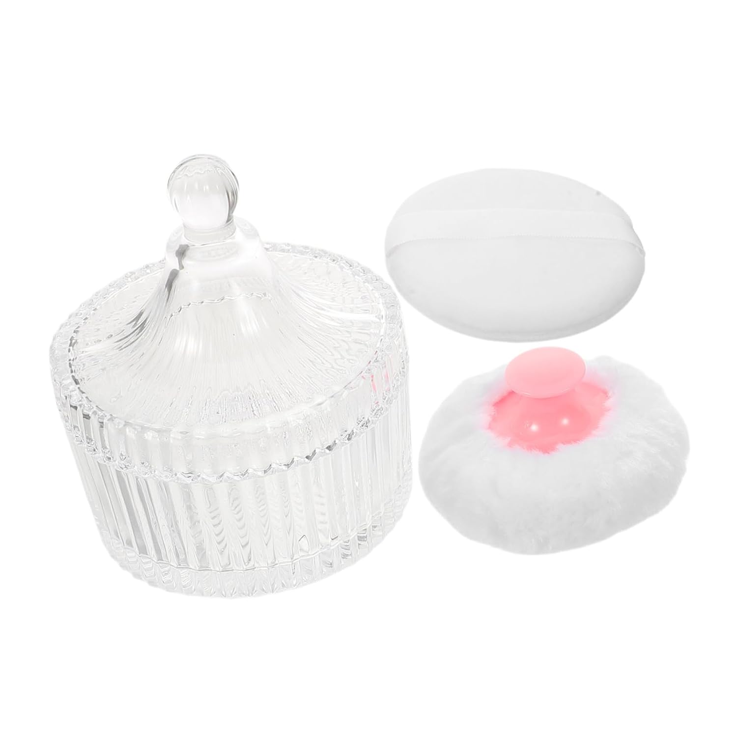 1 Set Makeup Powder Puff with Handle Soft Dual Use Applicator for Dry and Wet Makeup Glass Storage Box for Clean and Convenient Powder Application for All Skin Types