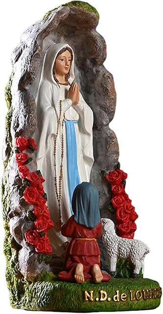 AUTOECHO Blessed Mother Outdoor Statue Virgin Mary Statues Our Lady of Lourdes with St Bernadette and Lamb Resin Figurines Religious Sculpture Catholic Church Indoor Ornaments